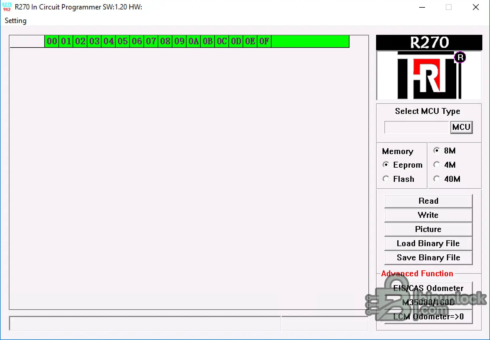 R270 In-Circuit Programmer interface screenshot