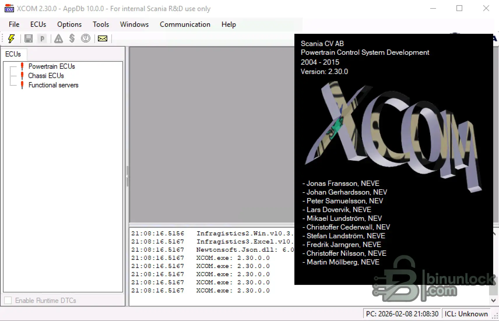 Scania XCOM ECU Engineering Diagnostics Workbench interface screenshot