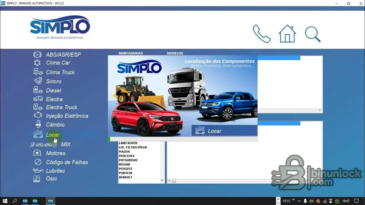 Simplo Automotive Manuals workshop screen