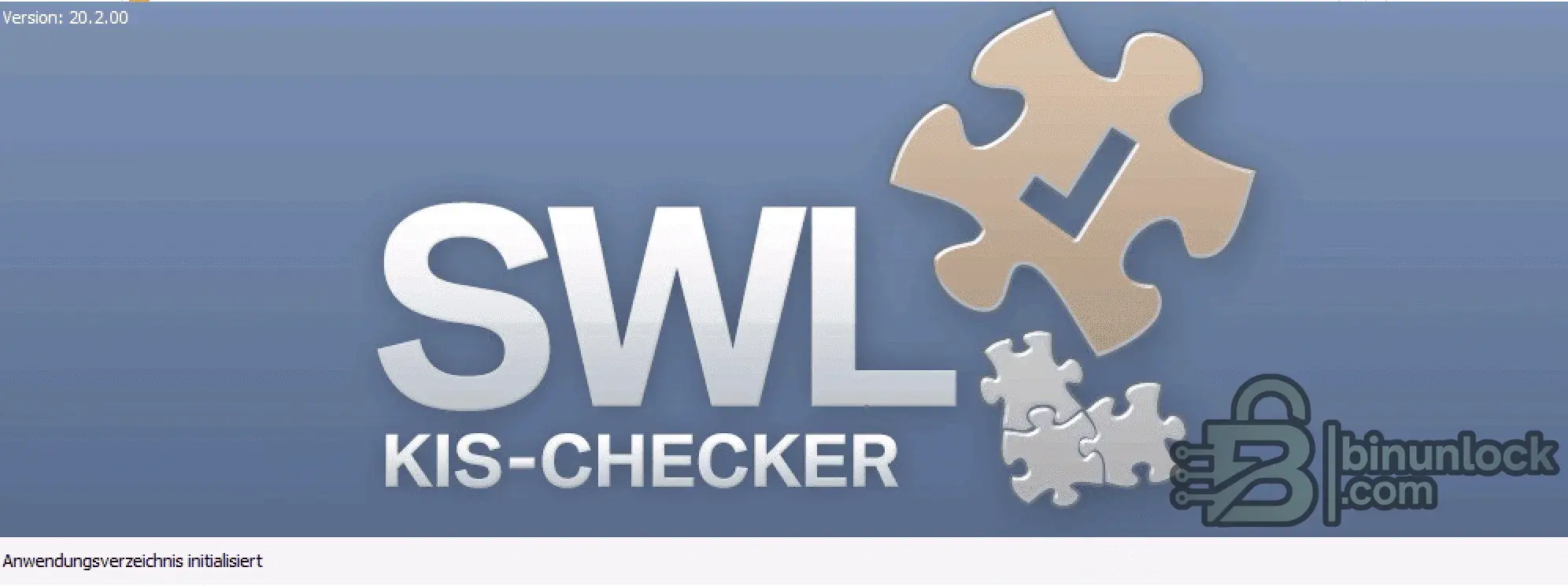 SWL KIS-Checker splash screen showing application version 20.2.00.