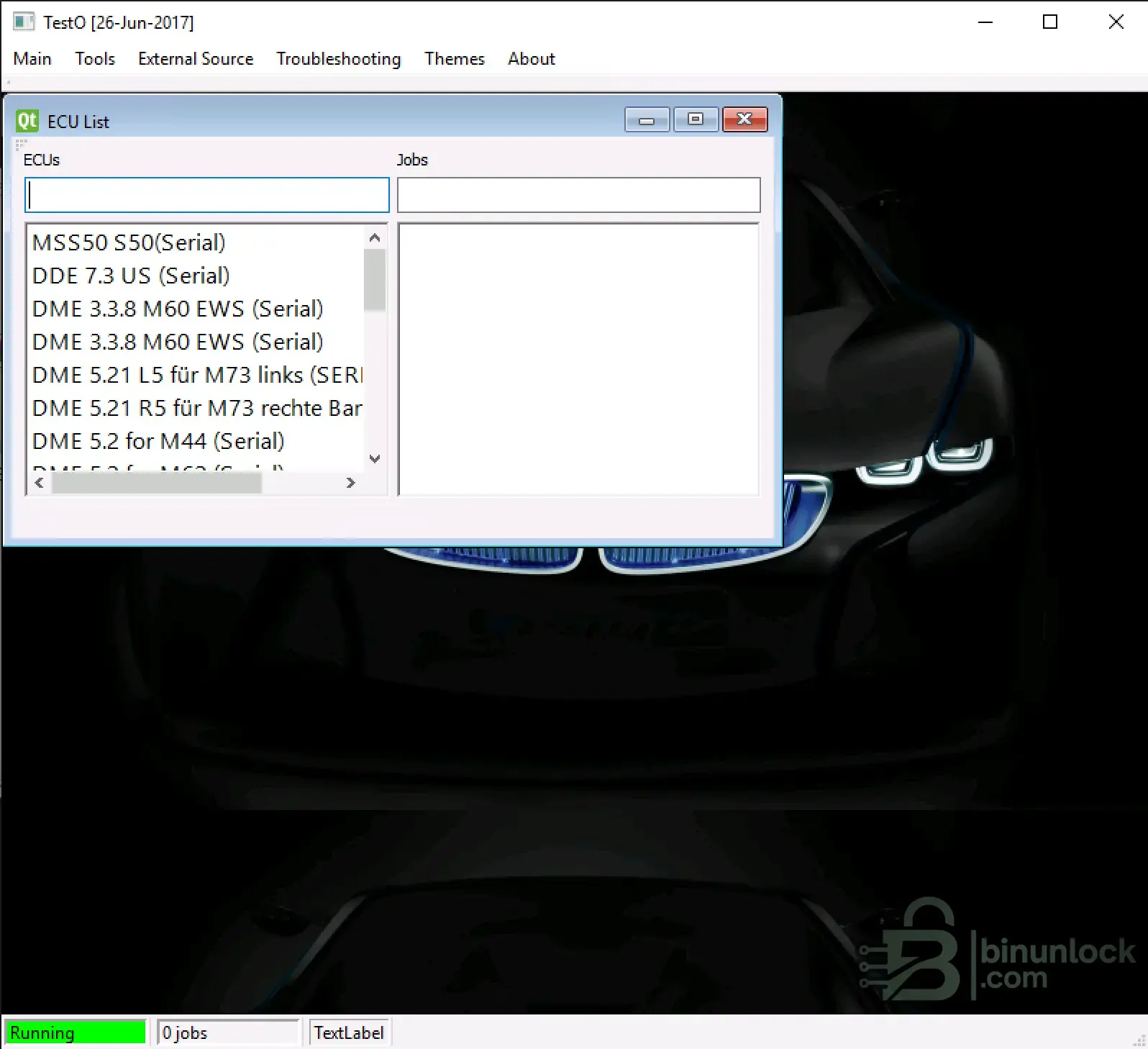 TestO ECU Job Runner Data Logger file screen