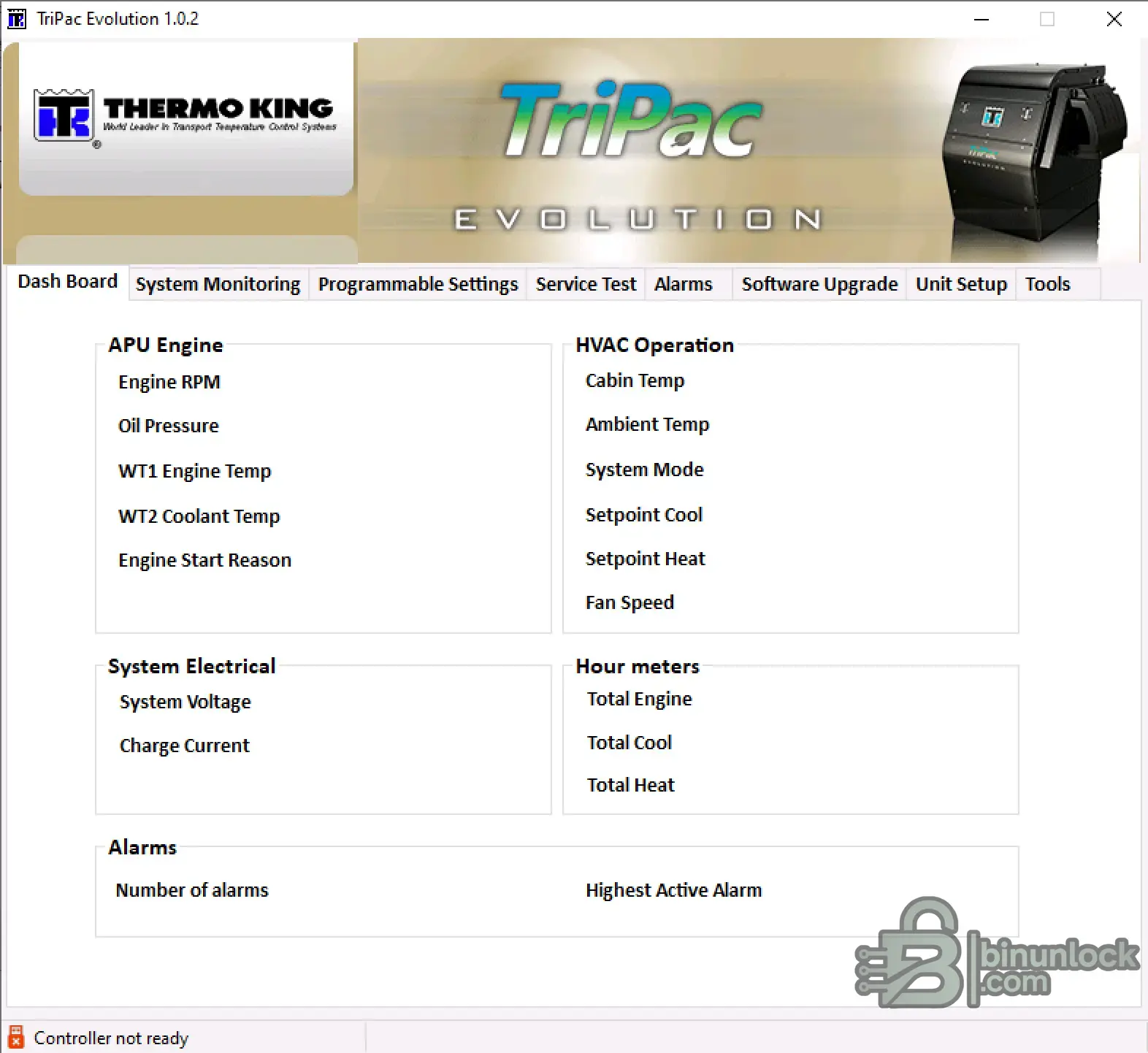 Thermo King TriPac Evolution APU Service 1.0.2 cluster screen