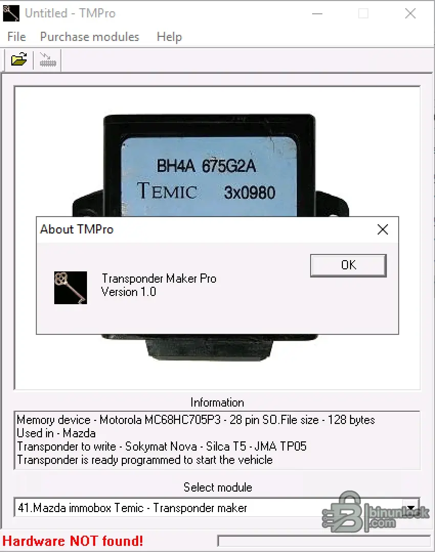 TMPro Transponder Maker Pro Immobilizer Module 1.0 interface screenshot