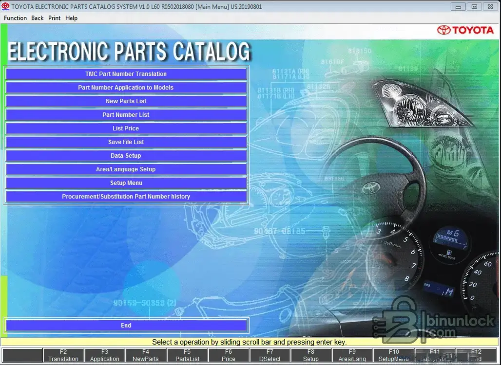 Toyota EPC menu screen