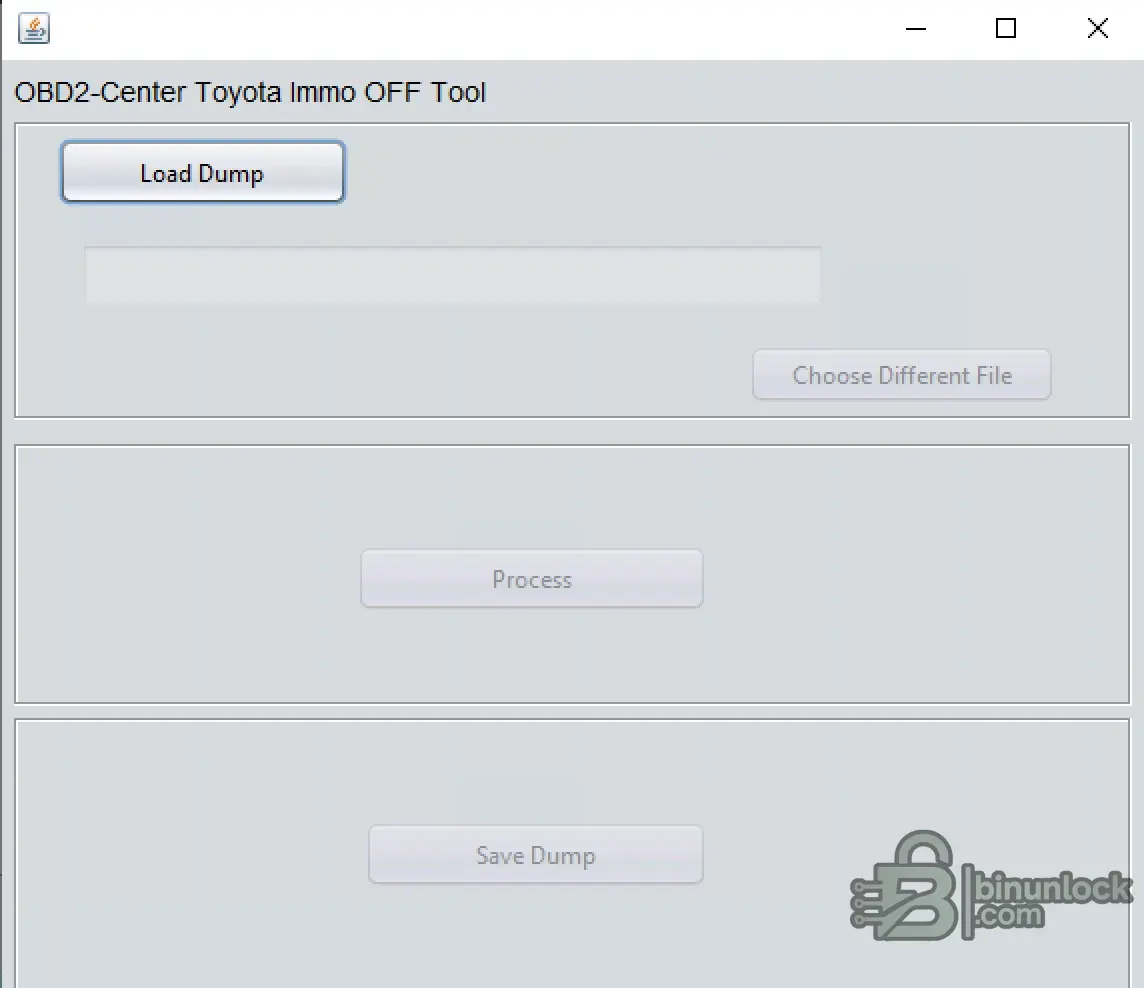 Toyota Immo OFF Tool Java build main interface for dump processing