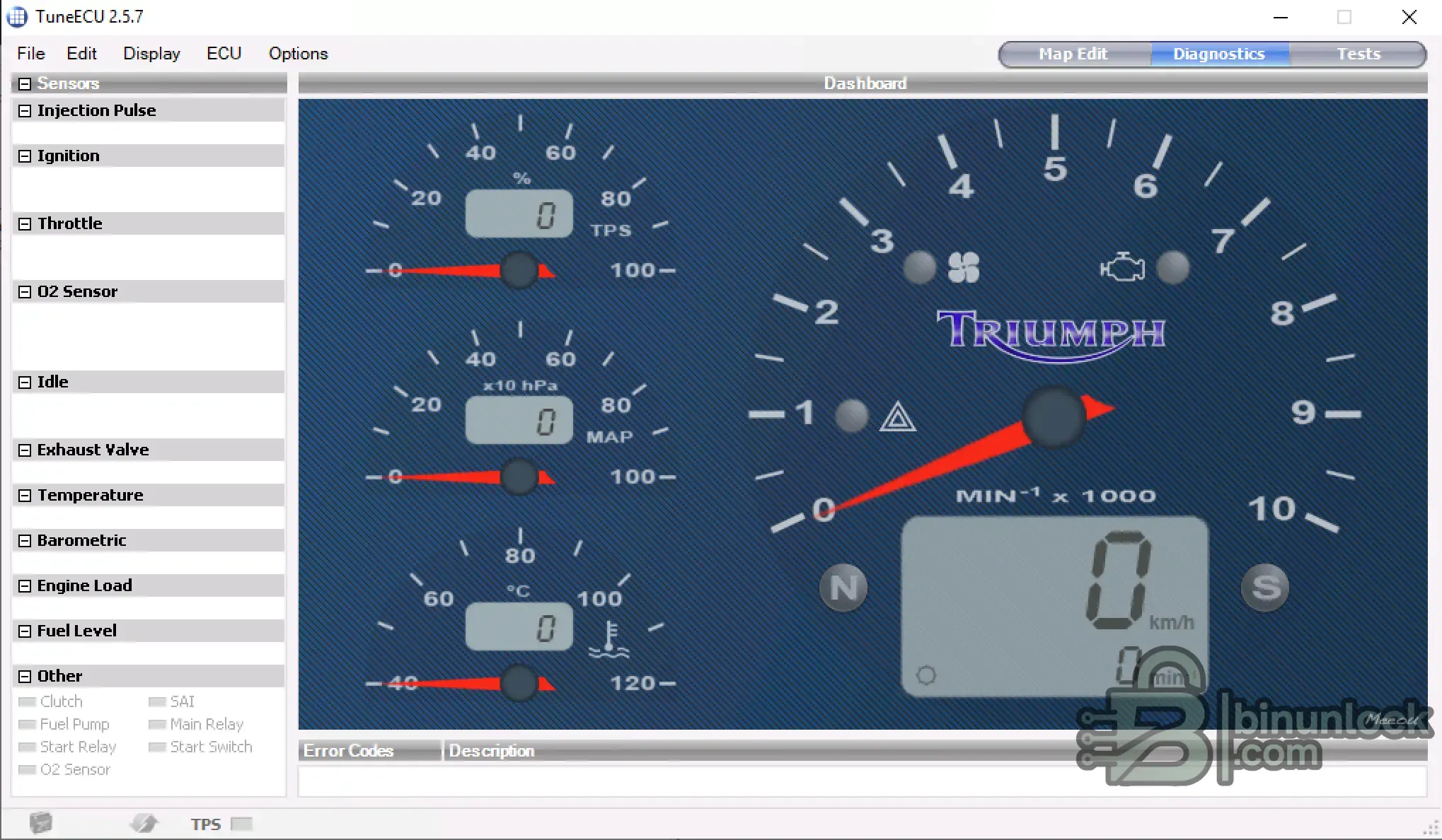 TuneECU Tuning Triumph Aprilia KTM 2.5.7 cluster screen