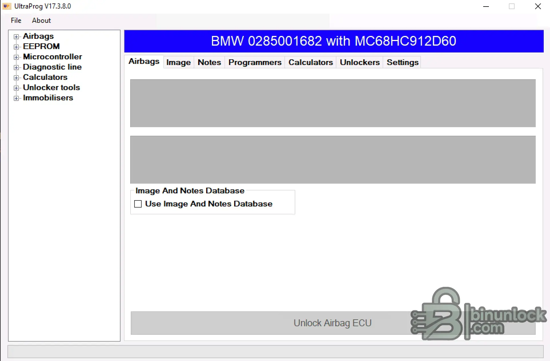 UltraProg Airbag ECU Radio Code Service 3.8.0 cluster screen