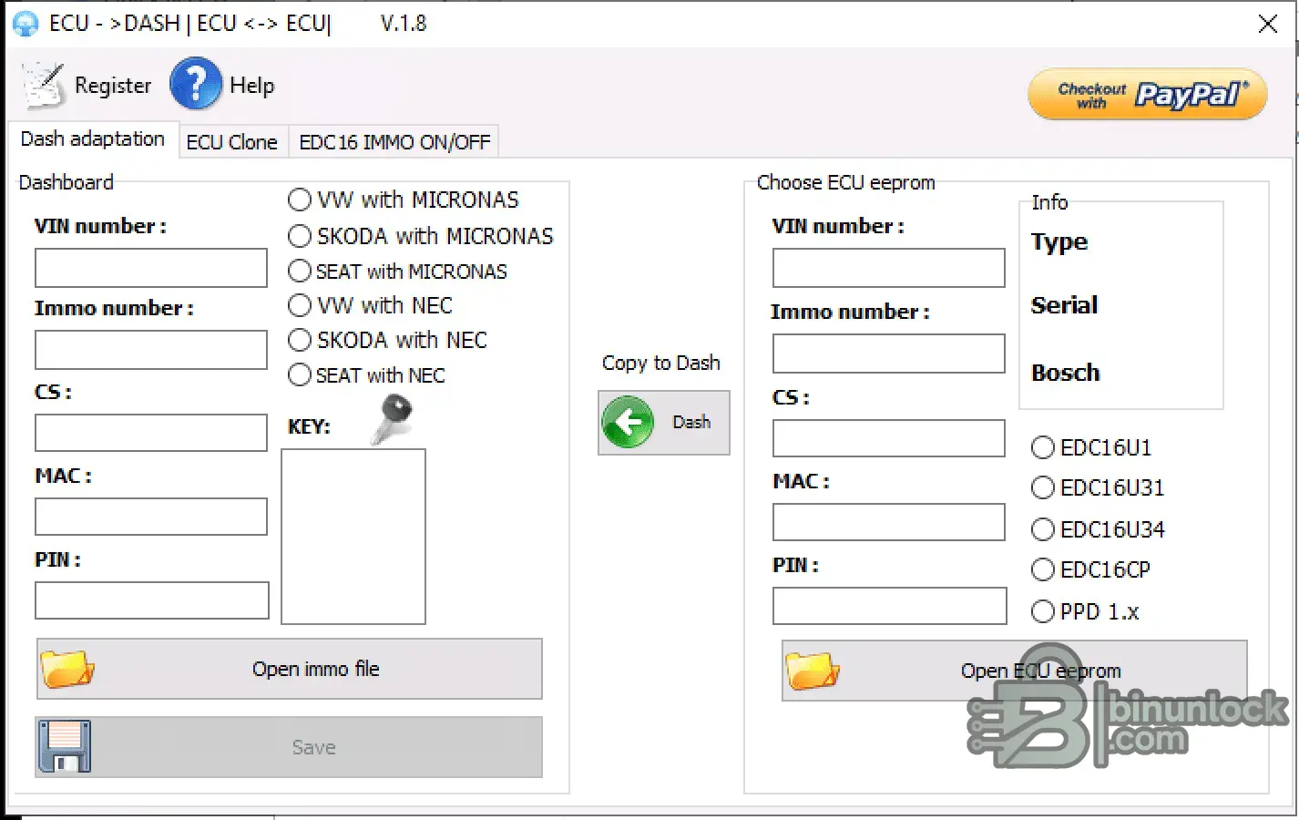 VAG DASH ECU Adaptation Cloning function screen