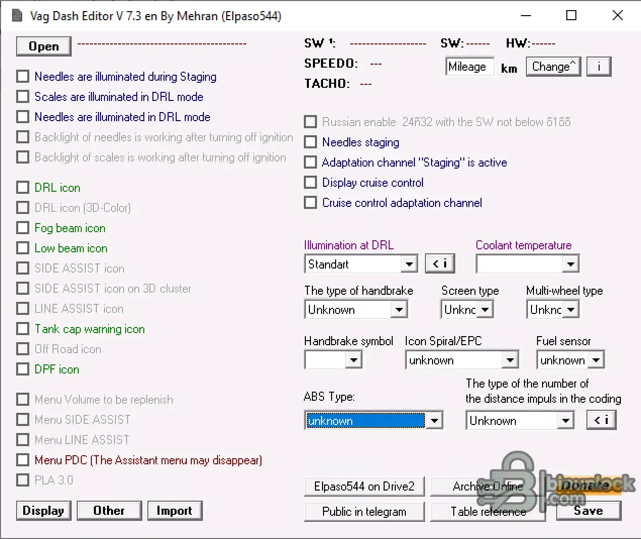 VAG Dash Editor interface screenshot