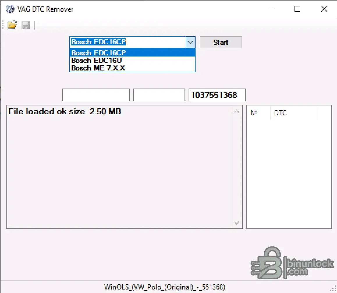 VAG DTC Remover editor screen