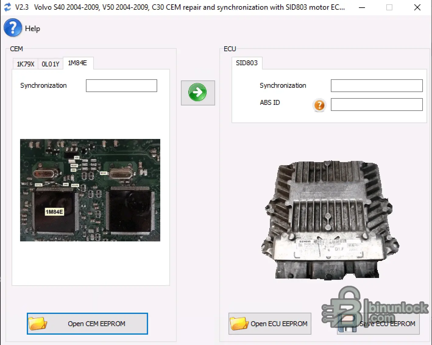 Volvo S40 V50 C30 CEM SID803 interface screenshot