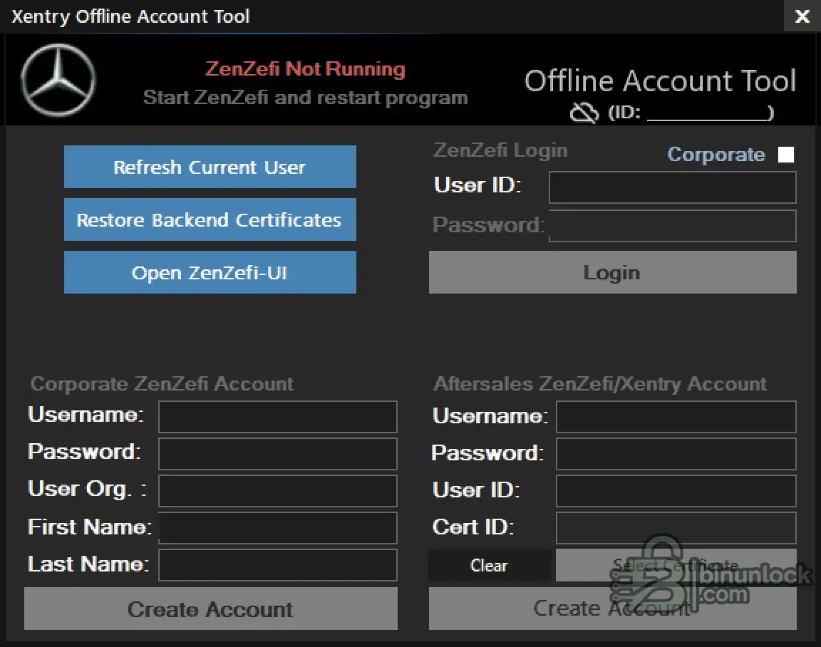 Xentry Offline Account login screen
